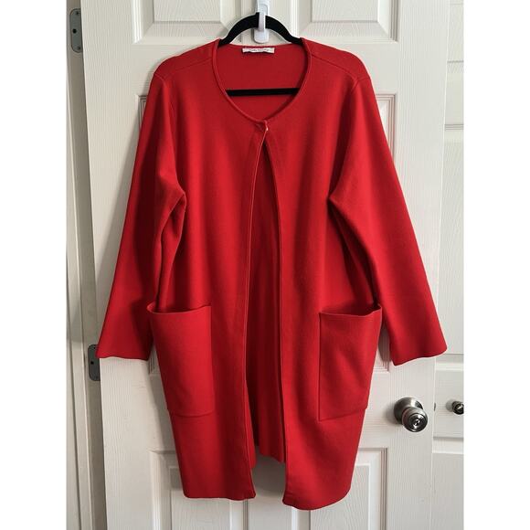 BETTY BARCLAY Bright Red Longline Big Pockets Knit Sweater Cardigan - Picture 1 of 10